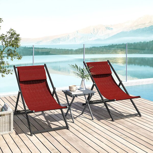 Set 2 Sedie Sdraio Pieghevoli in Alluminio 96,35x58x91,5 cm Rex Rosso