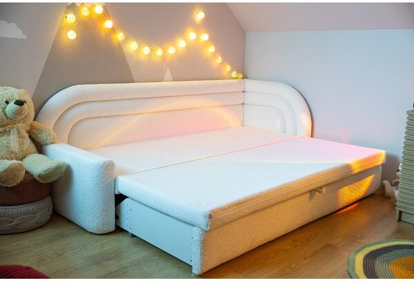 Divano color crema allungabile/con contenitore con penisola a sinistra e rivestimento in bouclé 223 cm Fabillo – ELTAP