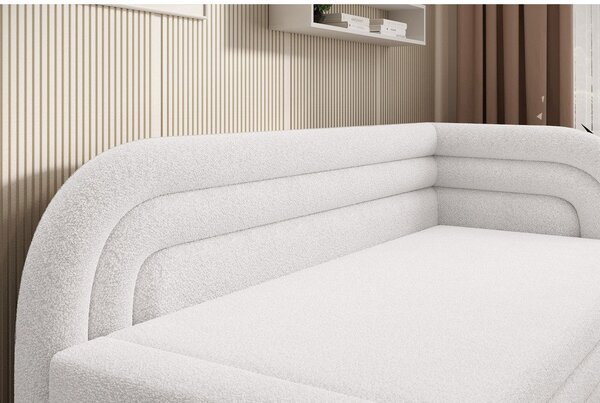 Divano color crema allungabile/con contenitore con penisola a destra e rivestimento in bouclé 223 cm Fabillo – ELTAP
