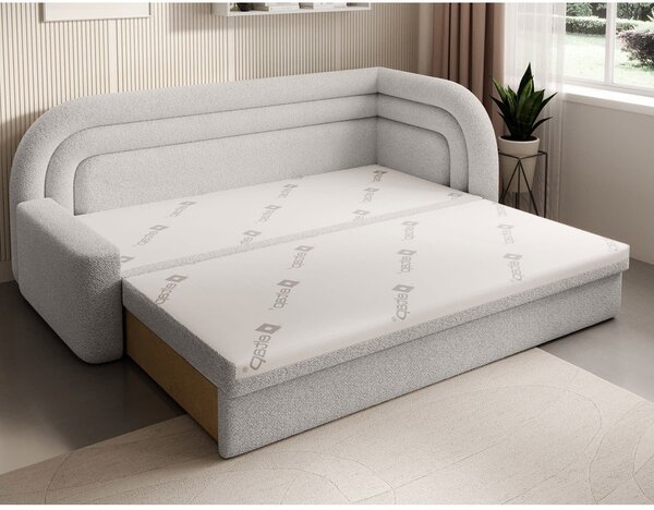 Divano color crema allungabile/con contenitore con penisola a destra e rivestimento in bouclé 223 cm Fabillo – ELTAP