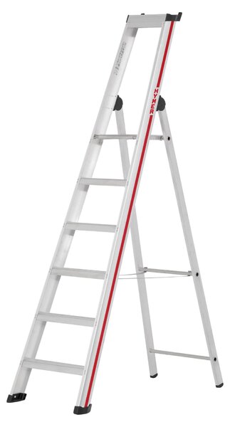 Scala a pioli Hymer con piattaforma, accessibile da un solo lato, 6 gradini, altezza verticale 2,02 m, altezza di lavoro 3,37 m, peso 8,2 kg