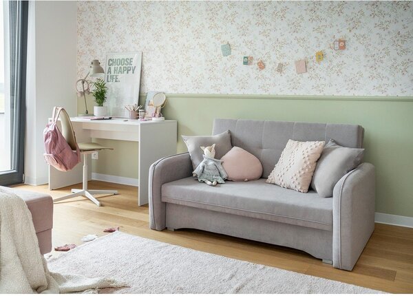 Divano grigio chiaro allungabile/con contenitore e rivestimento in ciniglia 155 cm Laine – ELTAP
