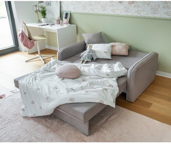 Divano grigio chiaro allungabile/con contenitore e rivestimento in ciniglia 155 cm Laine – ELTAP