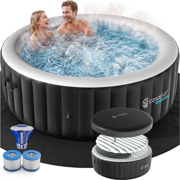 CASARIA Piscina Idromassaggio Gonfiabile Rotonda Ø163cm 4 Persone Vasca SPA Esterna Interna Quadrata 100 Getti Protezione Antigelo con Filtro Accessori