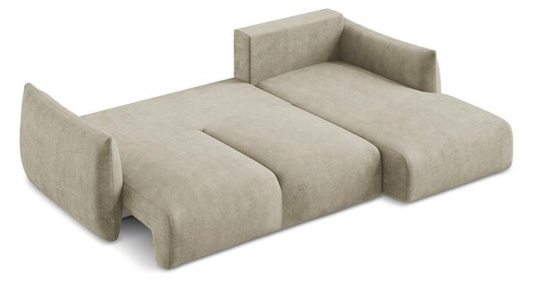 Divano angolare beige allungabile (con penisola a destra/con chaise lounge) con rivestimento in ciniglia Leila – Makamii
