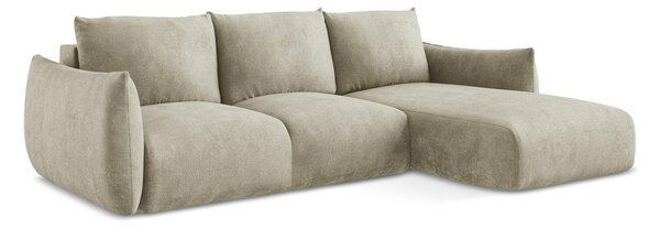 Divano angolare beige allungabile (con penisola a destra/con chaise lounge) con rivestimento in ciniglia Leila – Makamii