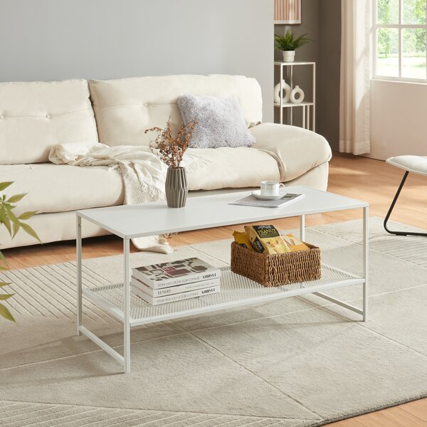 Tavolino 'Ruokolahti' con ripiano a griglia in acciaio 102x43x46cm Bianco