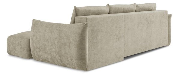 Divano angolare beige allungabile (con penisola a destra/con chaise lounge) con rivestimento in ciniglia Leila – Makamii