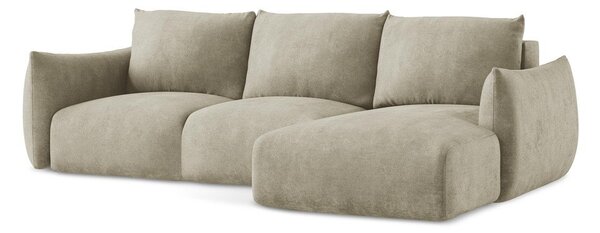 Divano angolare beige allungabile (con penisola a destra/con chaise lounge) con rivestimento in ciniglia Leila – Makamii