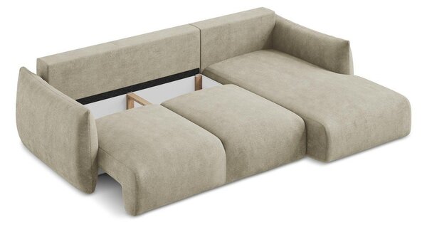 Divano angolare beige allungabile (con penisola a destra/con chaise lounge) con rivestimento in ciniglia Leila – Makamii