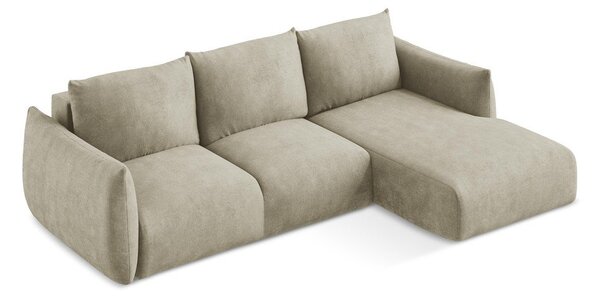 Divano angolare beige allungabile (con penisola a destra/con chaise lounge) con rivestimento in ciniglia Leila – Makamii