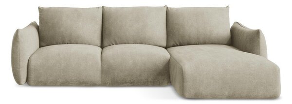 Divano angolare beige allungabile (con penisola a destra/con chaise lounge) con rivestimento in ciniglia Leila – Makamii