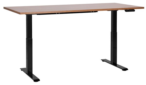BELIANI Scrivania regolabile in altezza piano in legno scuro struttura in acciaio nero 160 x 72 cm regolazione elettrica in altezza ufficio moderno