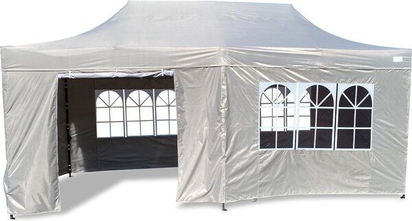 Gazebo pieghevole Grasekamp Modena 3x6m grigio incl. parti laterali - telaio extra forte