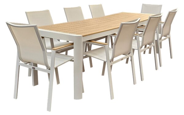 Mobili da giardino alluminio / WPC 9-PLG. bianco / marrone mobili da giardino set da pranzo tavolo 240 cm + 8 sedie