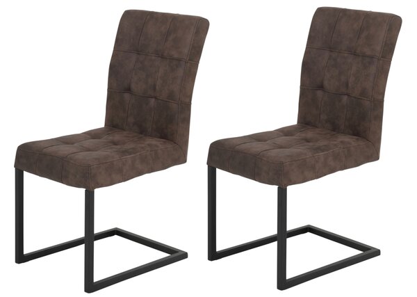 Set di 2 sedie a sbalzo Donna - Rivestimento in microfibra marrone - Imbottitura trapuntata - Struttura quadrata in metallo antracite - Portata massima 120 kg - 42x62 cm