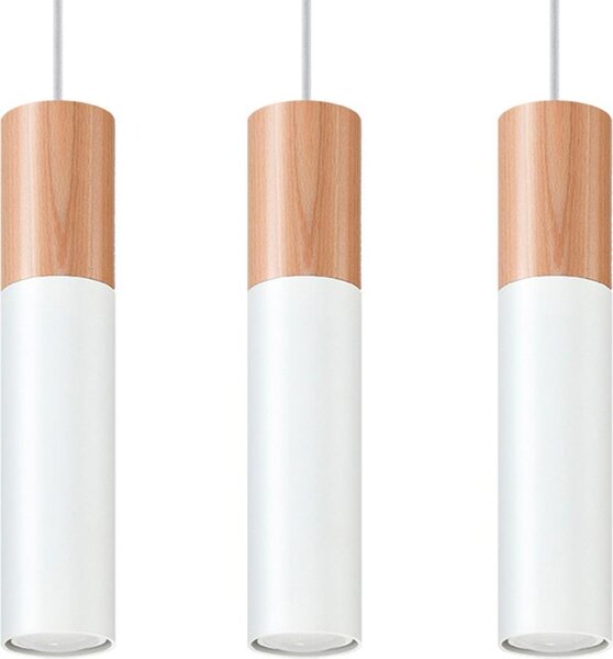 Lampada a sospensione Pablo 3 legno SOLLUX bianco