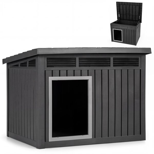 KOMFOTTEU, cuccia per cani da esterno, adatta a cani di taglia media, isolata e resistente alle intemperie, casetta per piccoli animali con tetto inclinato apribile, prese d'aria e fori di drenaggio, dimensioni 81 x 64 x 61 cm, colore nero