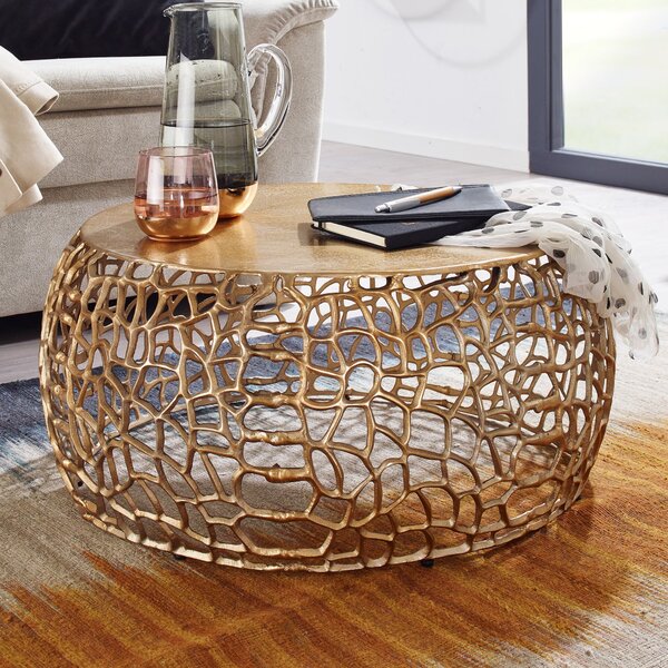 Tavolino in metallo oro 66x66x30 cm tavolino in alluminio rotondo | Wohnling
