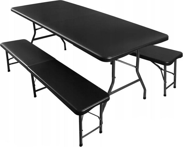 Tavolo da giardino pieghevole 180 cm + 2 panche - nero