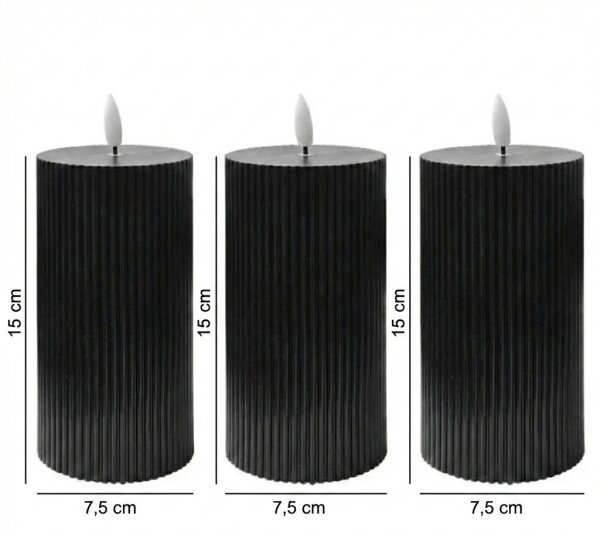 Set da 3 candele LED BRILLO LED/2xAA 15 cm, nere, con telecomando