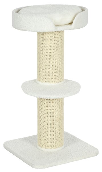 Tiragraffi per Gatti 45x45x91 cm con Lettino Rivestimento Peluche e Palo in Sisal Crema