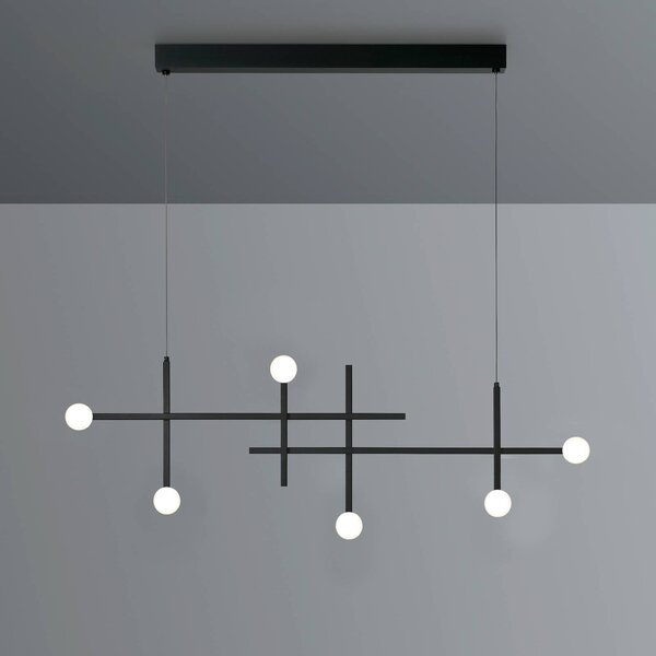 BOPP Lampada LED a sospensione Bopp Cross, nera, in alluminio, 6 luci dimmerabile, Nero, Soggiorno / Sala da pranzo, Alluminio, Moderno