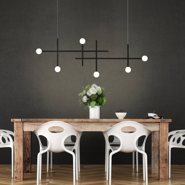 BOPP Lampada LED a sospensione Bopp Cross, nera, in alluminio, 6 luci dimmerabile, Nero, Soggiorno / Sala da pranzo, Alluminio, Moderno