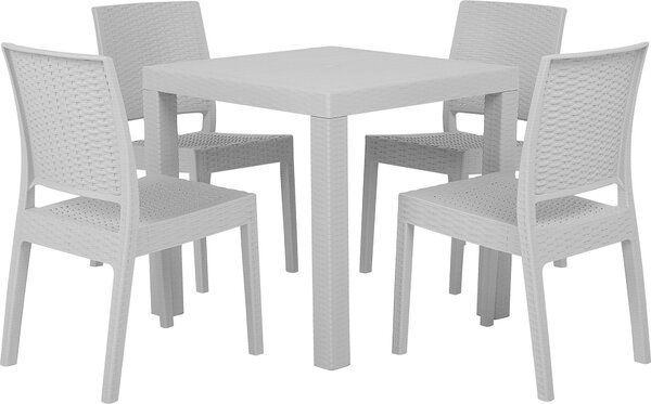 BELIANI Set da pranzo da giardino Grigio chiaro Tavolo quadrato 80 x 80 cm 4 sedie impilabili 4 posti minimalista