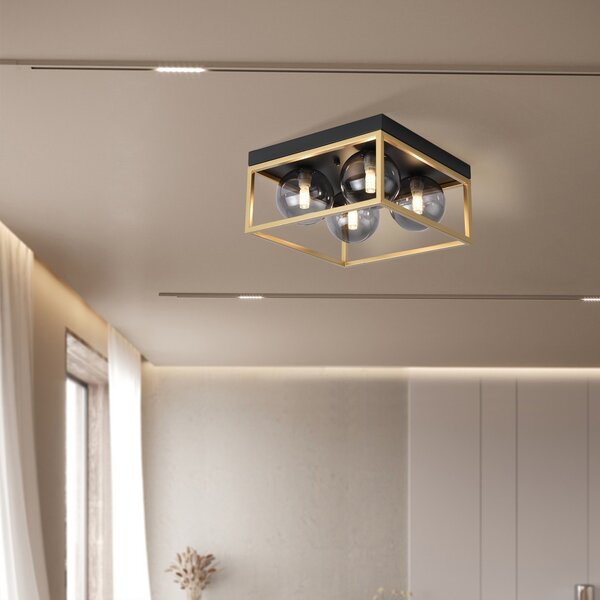 Plafoniera 'Widnes' 4 x G9 in vetro metallico nero/oro