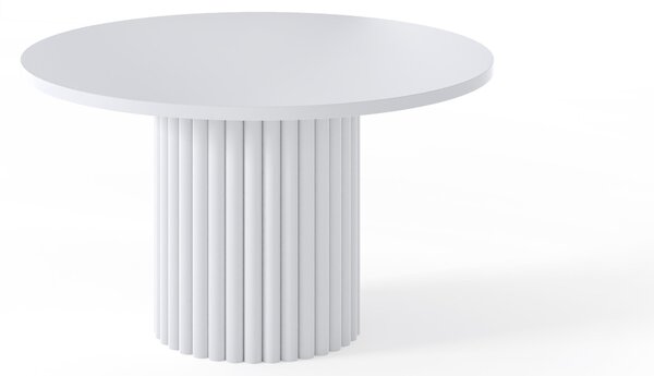 Tavolino di design LOMELO rotondo bianco Ø67 - base scanalata, altezza 42 cm, moderno e semplice