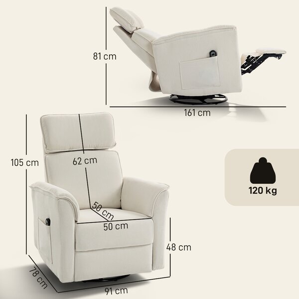 HOMCOM Poltrona relax elettrica con funzione reclinabile, schienale regolabile e poggiatesta per soggiorno Bianco crema | Aosom Italy