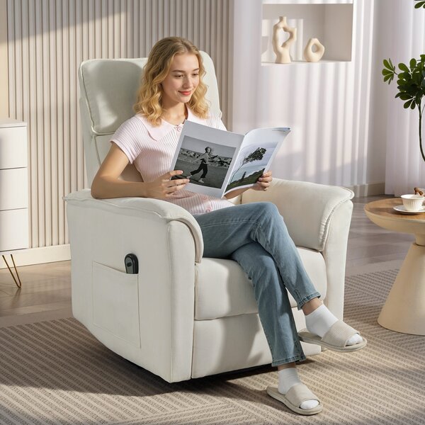 HOMCOM Poltrona relax elettrica con funzione reclinabile, schienale regolabile e poggiatesta per soggiorno Bianco crema | Aosom Italy