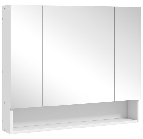 Armadietto da Bagno 90x15x75 cm con Specchio 3 Ante Soft Close e Ripiani Regolabili in MDF Bianco