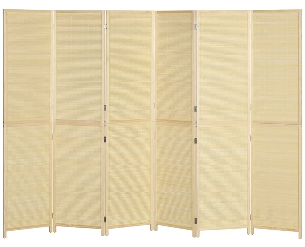HOMCOM Paravento in bambù 6 pannelli 270 x 180 cm separatore d'ambiente separatore pieghevole - naturale