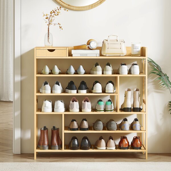 HOMCOM Scaffale per Scarpe, Scarpiera con 6 Livelli, Cassettiera in Bambù, per un massimo di 18 Paia di Scarpe, Scaffale per Scarpe per Ingresso, Camera da Letto, 101 x 30 x 100 cm, Naturale | Aosom Italy