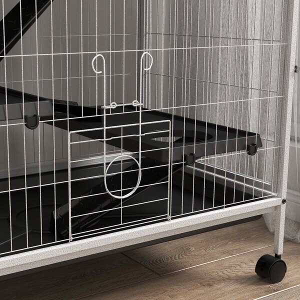 PawHut Gabbia per Animali Piccoli con Ruote Rampe Amaca e Vassoio Estraibile per Cincillà Furetti 80x52x128 cm Bianco | Aosom Italy