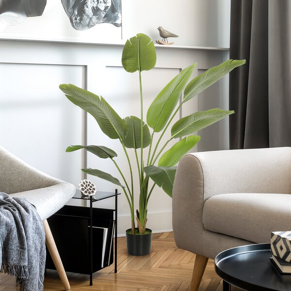 HOMCOM Pianta Artificiale Decorativa 109 cm Banano Artificiale con Vaso e Foglie per Interno Verde | Aosom Italy