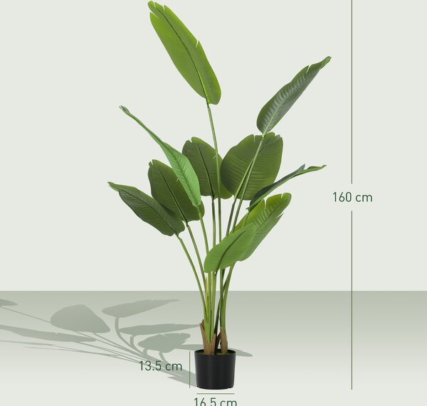 HOMCOM Pianta Artificiale da 160 cm a 10 Foglie in PEVA Verde con Vaso da Ø16.5x13.5 cm | Aosom Italy