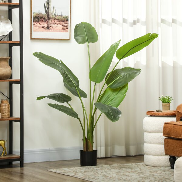 HOMCOM Pianta Artificiale Decorativa 109 cm Banano Artificiale con Vaso e Foglie per Interno Verde | Aosom Italy