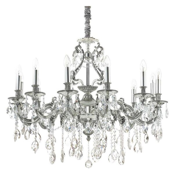 Ideal Lux-Lampadario di cristallo a sospensione con catena GIOCONDA 12xE14/40W/230V diametro 90 cm argento