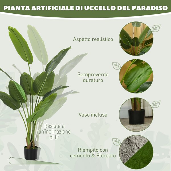 HOMCOM Pianta Artificiale da 160 cm a 10 Foglie in PEVA Verde con Vaso da Ø16.5x13.5 cm | Aosom Italy