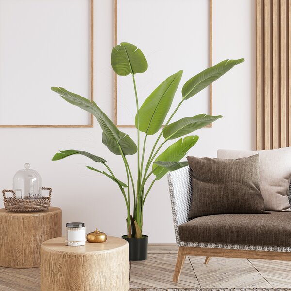 HOMCOM Pianta Artificiale Decorativa 109 cm Banano Artificiale con Vaso e Foglie per Interno Verde | Aosom Italy