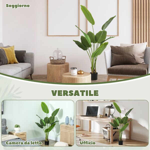 HOMCOM Pianta Artificiale da 160 cm a 10 Foglie in PEVA Verde con Vaso da Ø16.5x13.5 cm | Aosom Italy