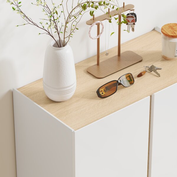 HOMCOM Mobile Portascarpe con Funzione Soft-Close, disegno a sei livelli senza maniglia, 18 paia di scarpe, per ingresso, corridoio, legno, Bianco | Aosom Italy