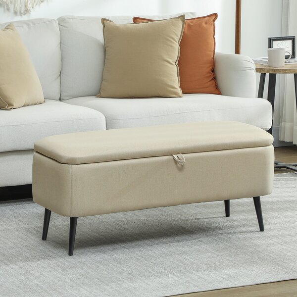 HOMCOM Banco di Almacenaggio con Coperchio Ribaltabile e Gambe in Acciaio per Camera da Letto Soggiorno Ingresso 101x38,5x44,5 cm Beige | Aosom Italy