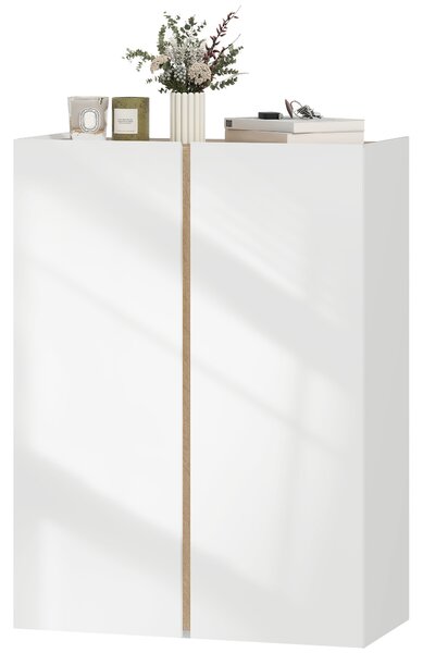 HOMCOM Mobile Portascarpe con Funzione Soft-Close, disegno a sei livelli senza maniglia, 18 paia di scarpe, per ingresso, corridoio, legno, Bianco | Aosom Italy