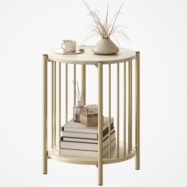 HOMCOM Tavolino Rotondo a 2 Piani con Ripiano di Stoccaggio e Struttura in Acciaio per Soggiorno Camera da Letto Ø41x49 cm Legno Naturale | Aosom Italy