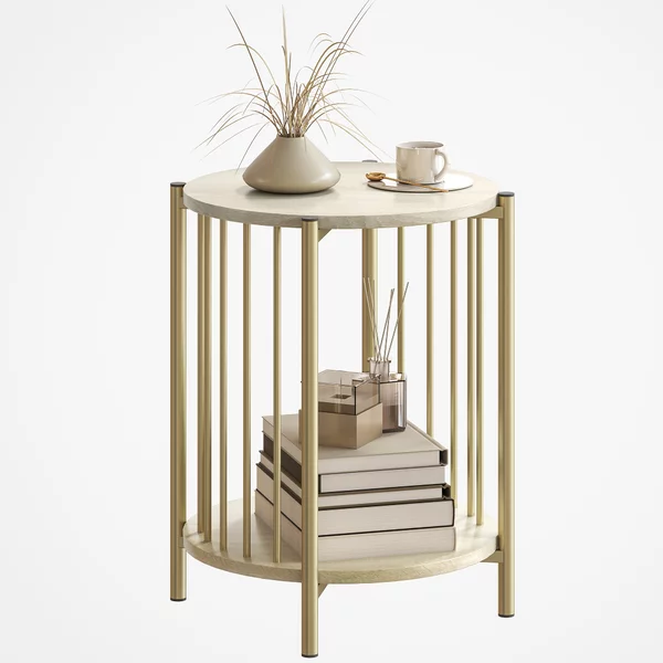 HOMCOM Tavolino Rotondo a 2 Piani con Ripiano di Stoccaggio e Struttura in Acciaio per Soggiorno Camera da Letto Ø41x49 cm Legno Naturale | Aosom Italy