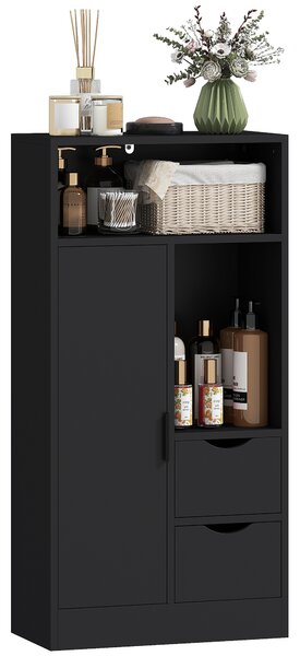 Mobile da Bagno 50x25x100 cm con Armadietto 2 Cassetti e Vano Aperto Rivestimento in Melamina Nero